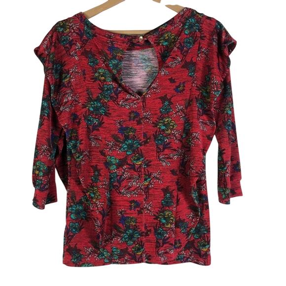 Free People Red Floral Dock Street Knit Blouse - Picture 7 of 7